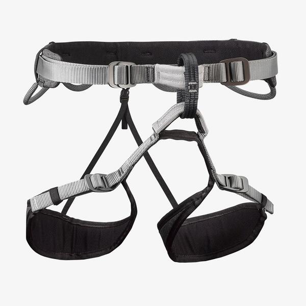Black climbing harness with gear loops