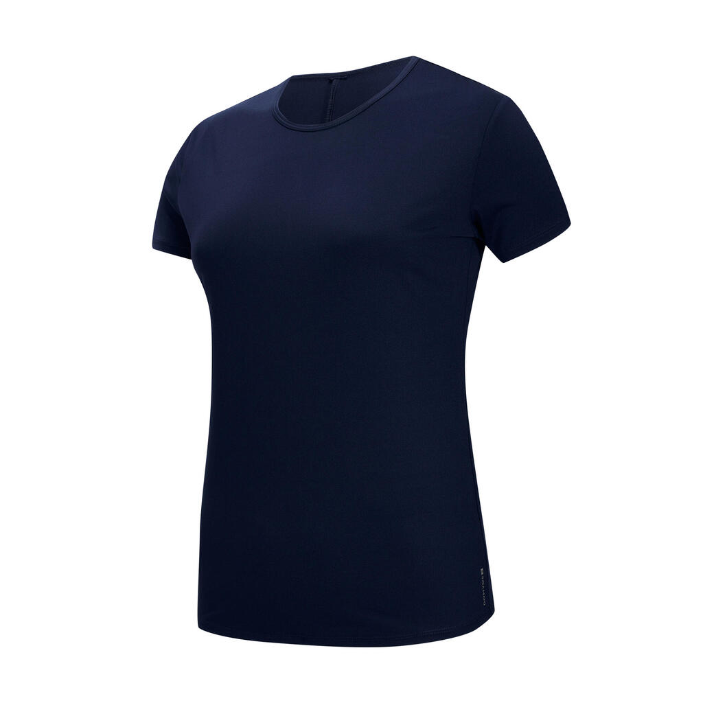 T-shirt manches courtes fitness cardio femme, bleu foncé