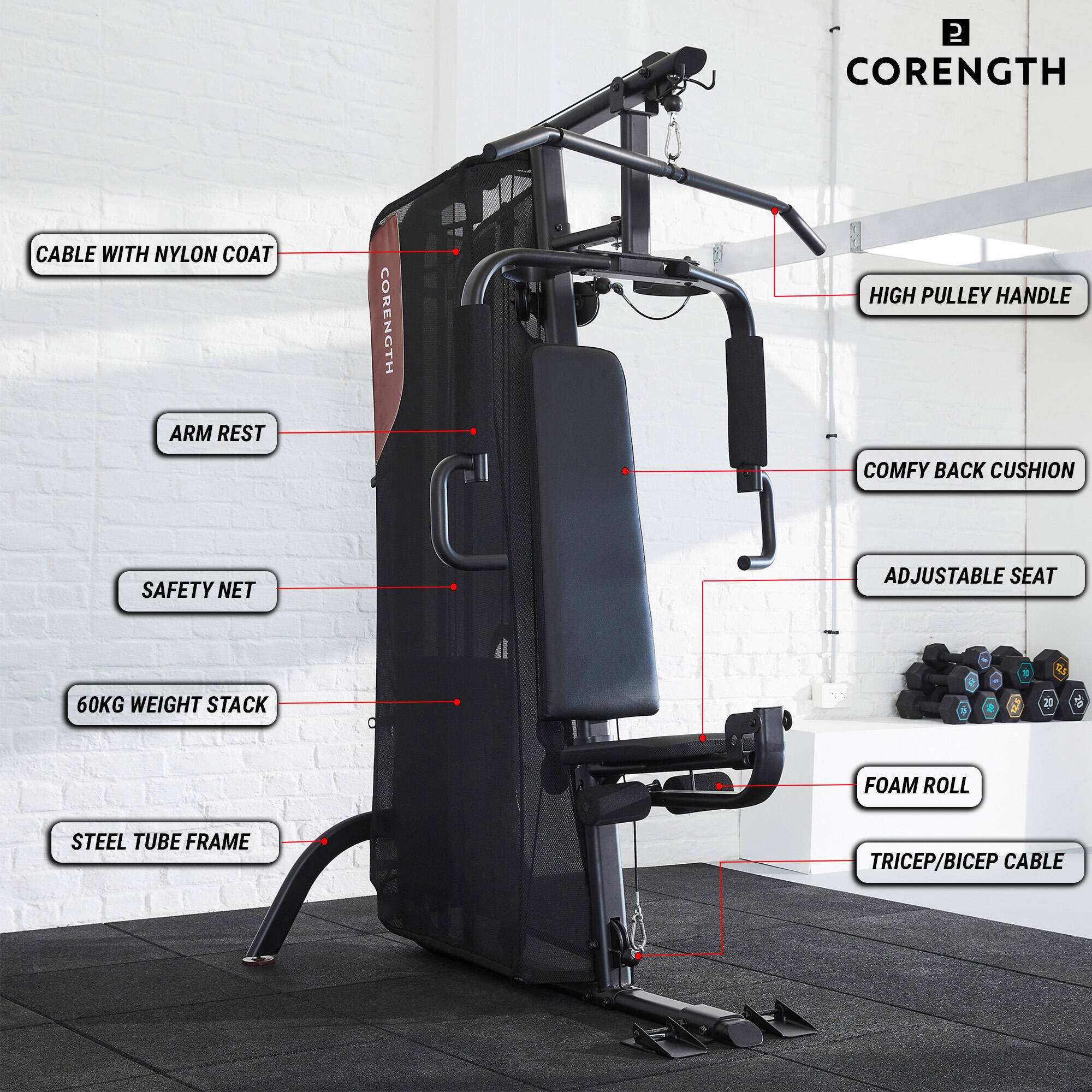Gym Weight Training Station Full Body Workout at Home, Home Gym 900 - Black -  3