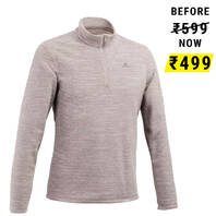 Men Sweater Full-Zip Fleece for Hiking MH120 Grey