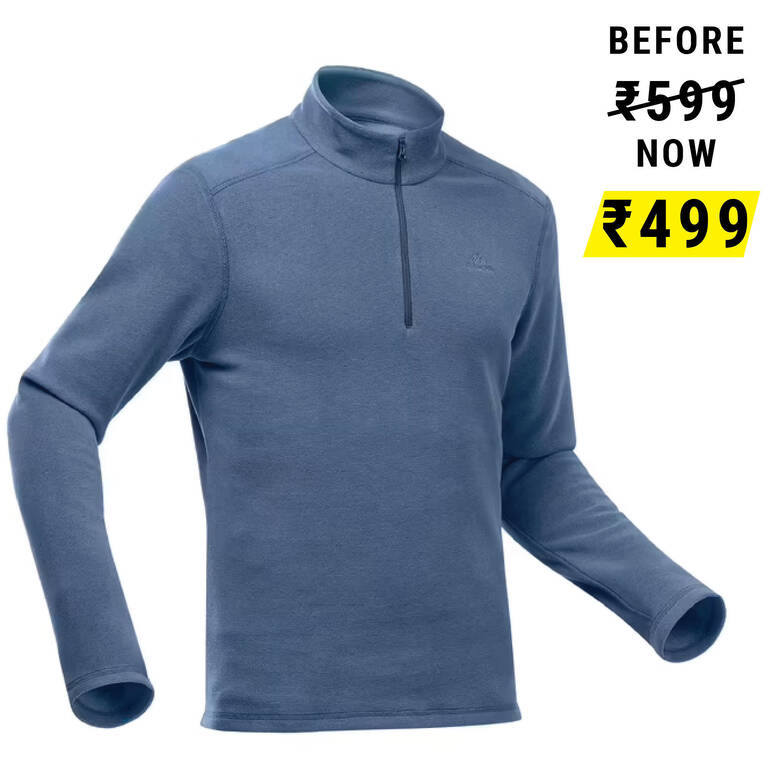 Men Sweater Half-Zip Fleece for Hiking MH100 Navy Blue