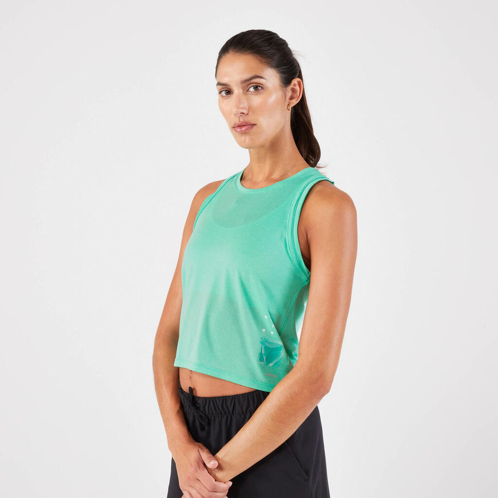 Women's Running Breathable Short Tank Top - KIPRUN Run 500 Green