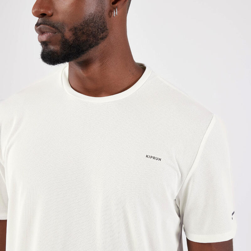 T-Shirt Respirável de Corrida Homem Run 500 Dry Branco