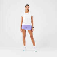 מכנסיים קצרים נושמים לריצה וריצת שטח לנשים, דגם KIPRUN Run 500 Dry - סגול