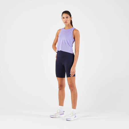 Playera de running transpirable corta y sin mangas violeta para mujer Run 500