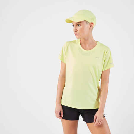 Rumena ženska zračna tekaška majica s kratkimi rokavi KIPRUN RUN DRY 500