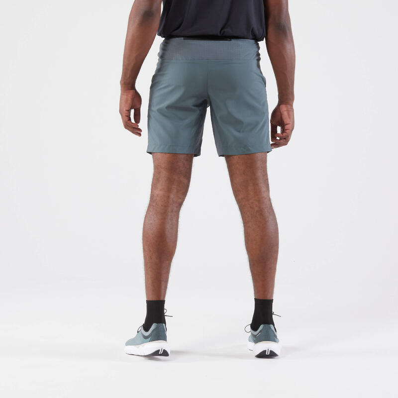 Short de running Homme - KIPRUN Run 500 Dry Vert foncé grisé