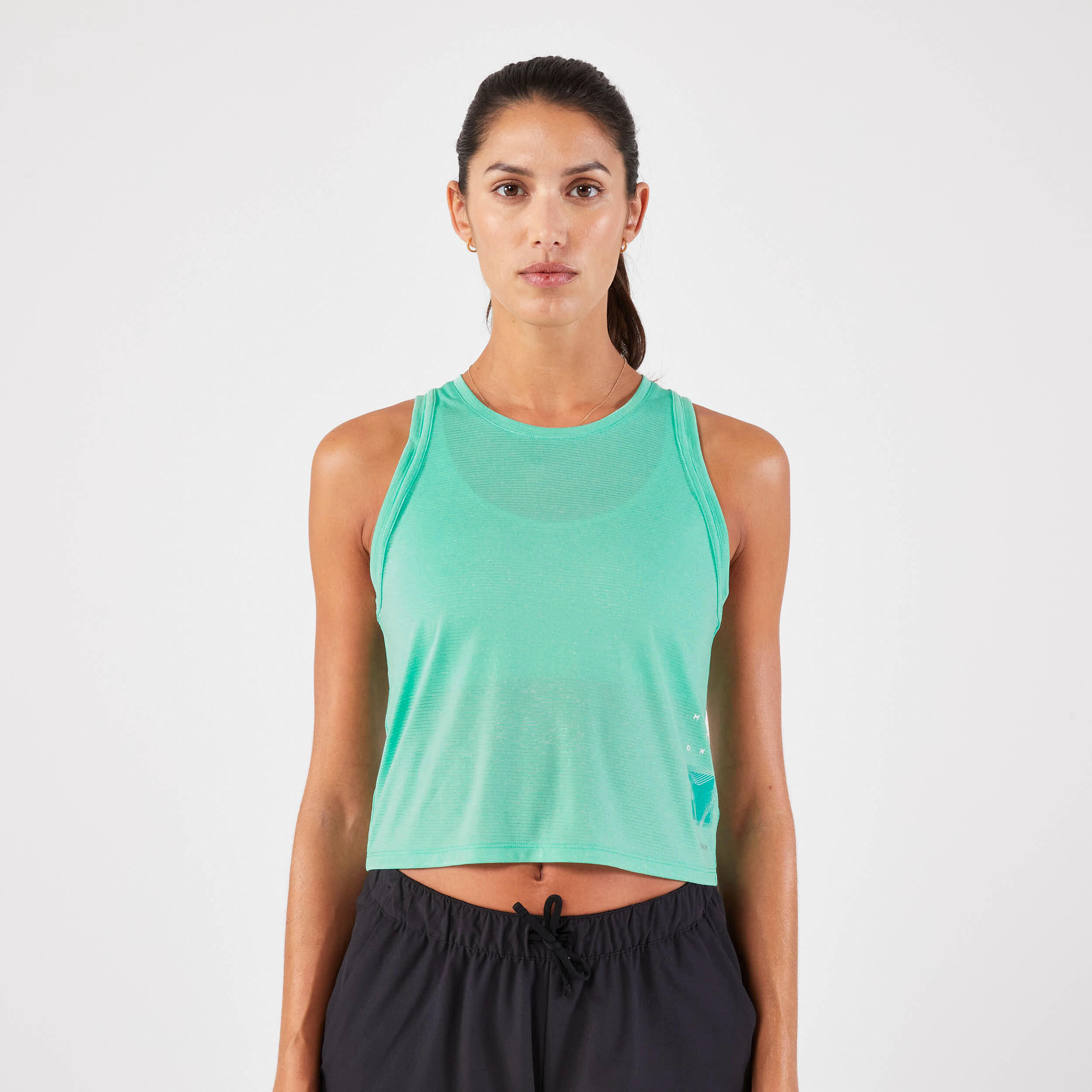 Women's Running Breathable Short Tank Top - KIPRUN Run 500 Green 1/7