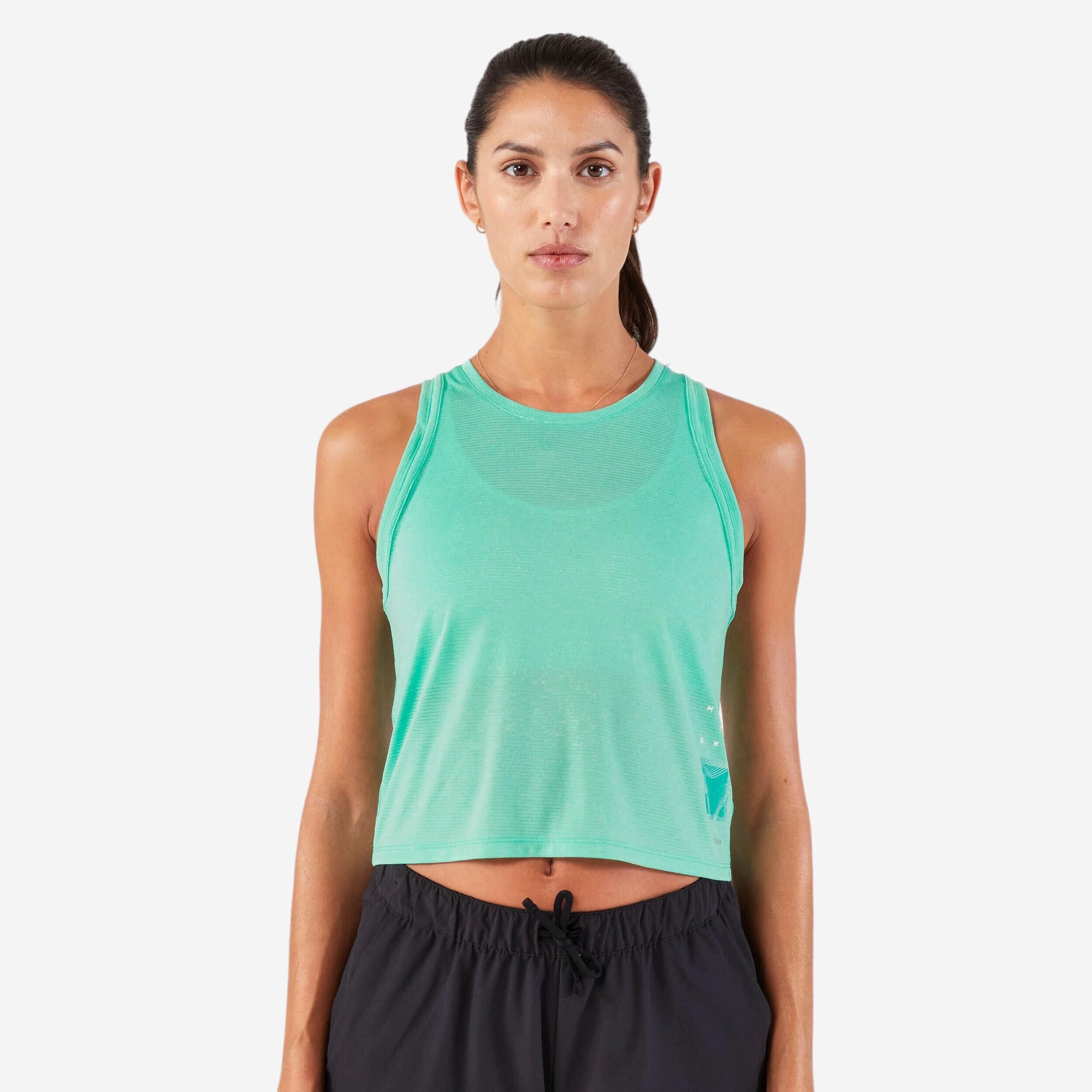 KIPRUN Women's Running Breathable Short Tank Top - KIPRUN Run 500 Green