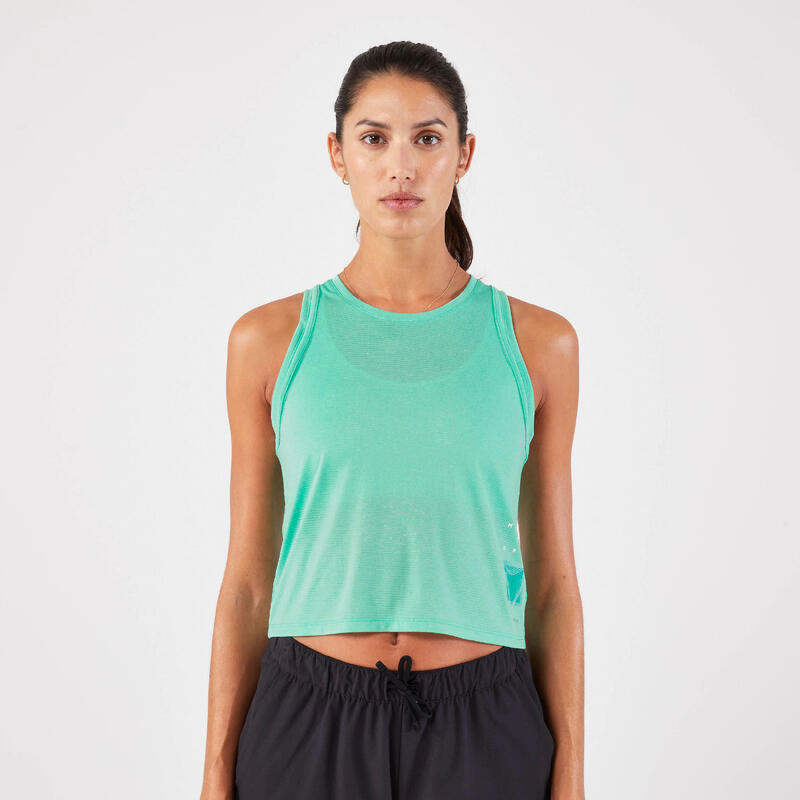 Ženska kratka majica bez rukava za trčanje Kiprun Run 500 prozračna zelena
