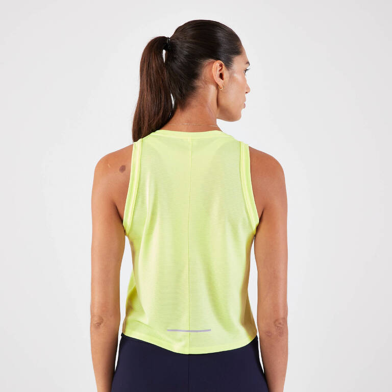 Women's Running Breathable Short Tank Top - KIPRUN Run 500 Dry Yellow