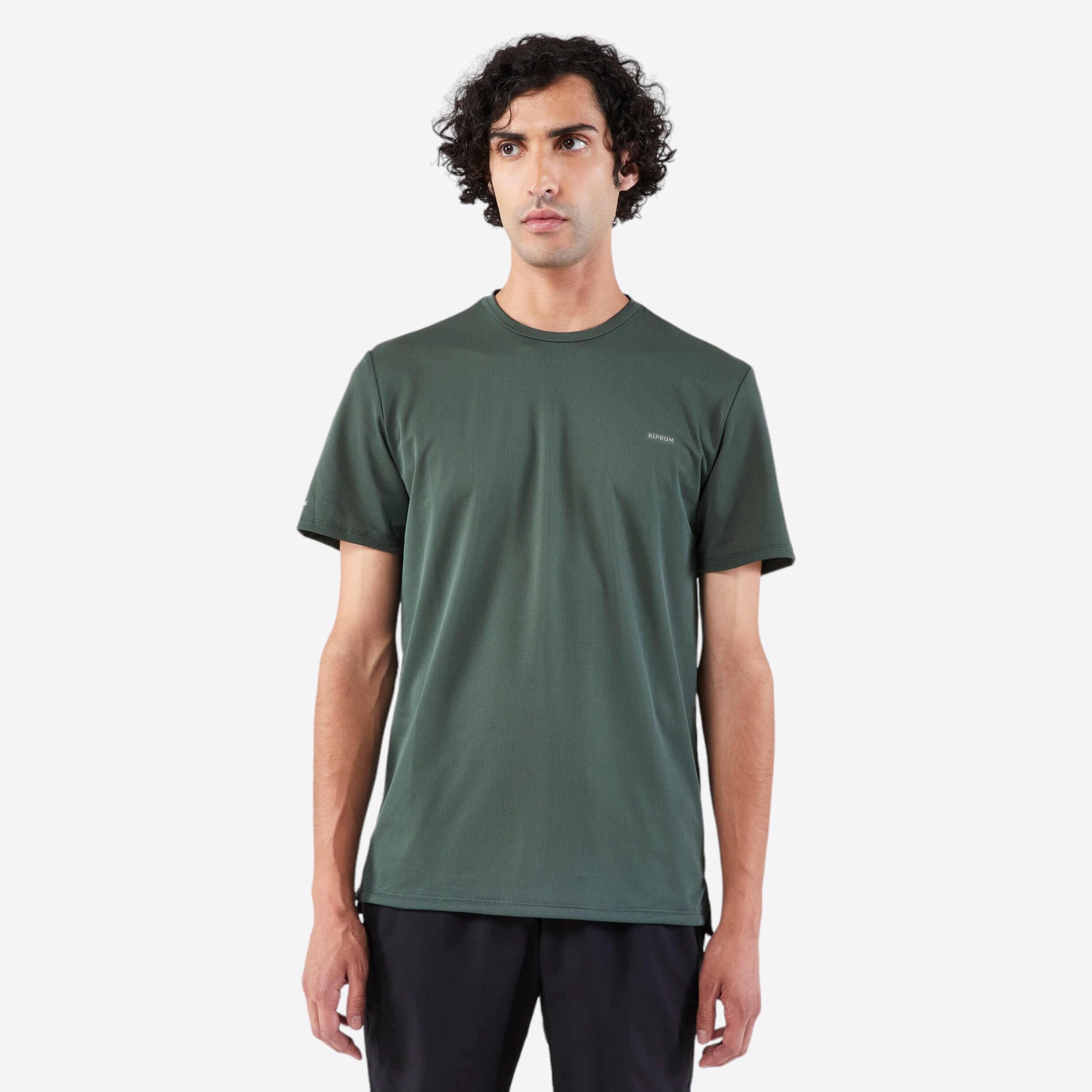 Men's Breathable Running T-Shirt - KIPRUN Run 500 Dry Dark Green Grey