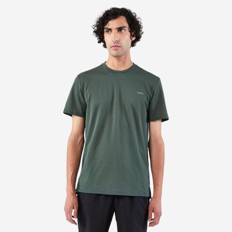 T-shirt de running respirant Homme - KIPRUN Run 500 Dry Vert foncé grisé