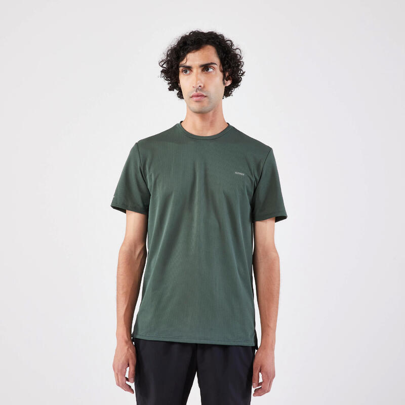 T-shirt de running respirant Homme - KIPRUN Run 500 Dry Vert foncé grisé