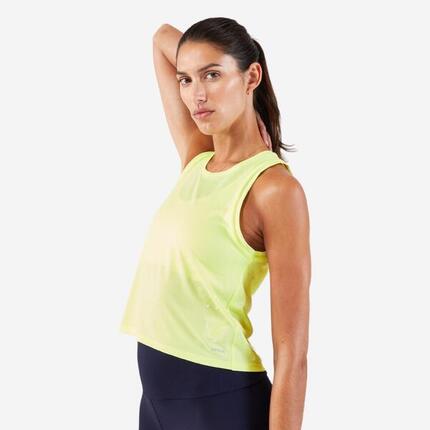 Débardeur court de running respirant femme - kiprun run 500 dry jaune