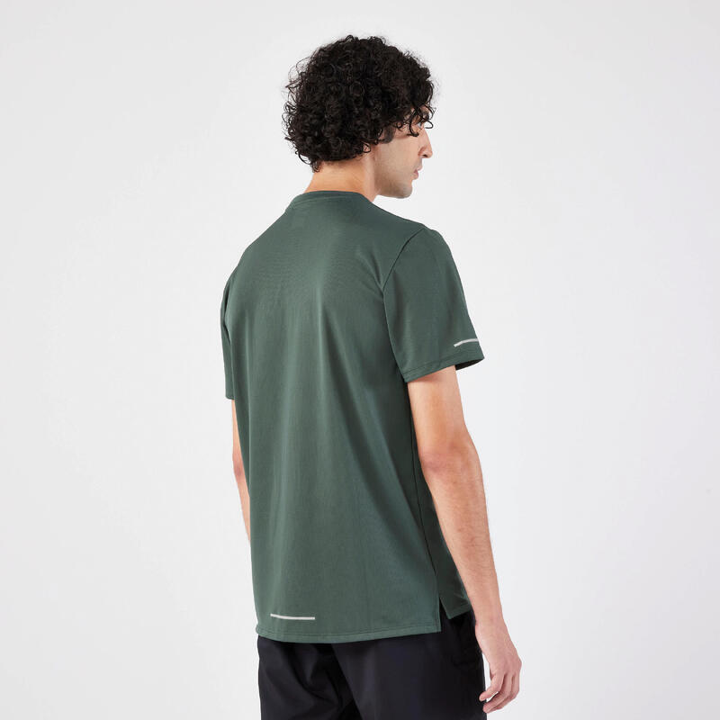 T-shirt de running respirant Homme - KIPRUN Run 500 Dry Vert foncé grisé