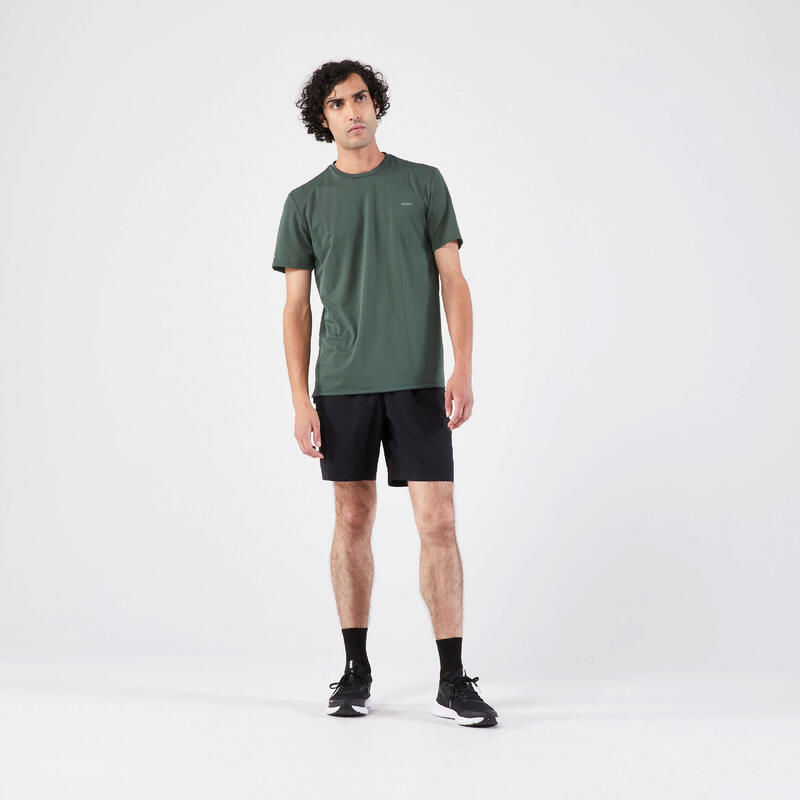 T-shirt de running respirant Homme - KIPRUN Run 500 Dry Vert foncé grisé
