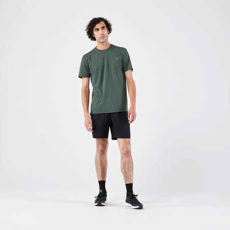 חולצת טי נושמת לגברים KIPRUN Run 500 DRY - ירוק אפור כהה