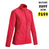 Women Sweater Full-Zip Fleece for Hiking MH100 Coral Red