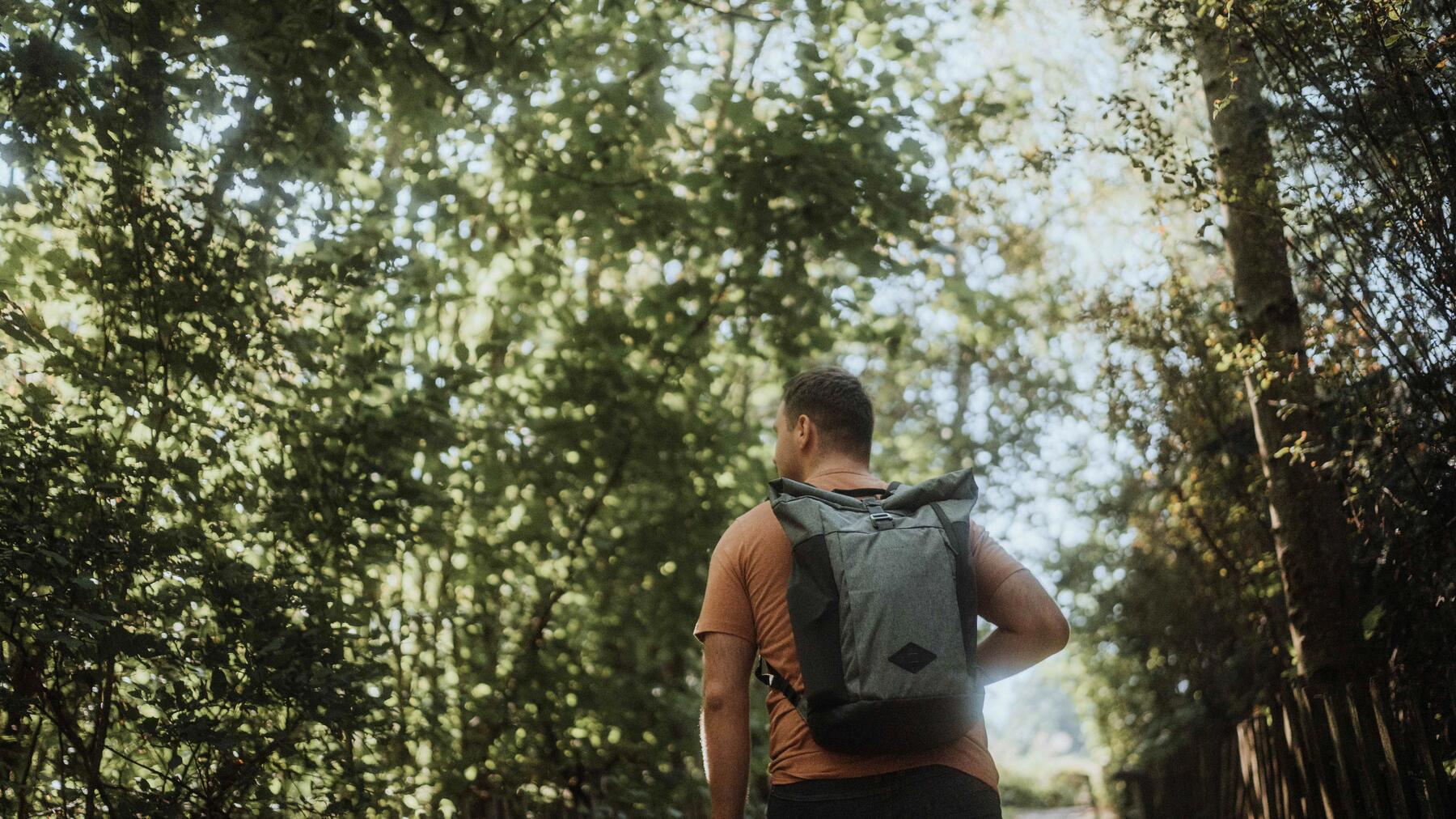 Children running on a path in a forest