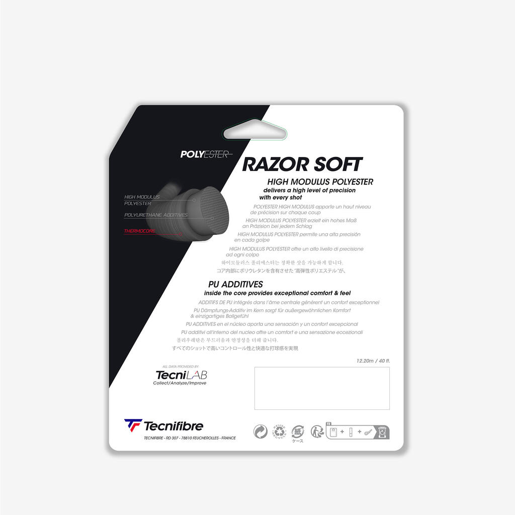 Monofilamentinės teniso raketės stygos „Razor Soft“, 1,25 mm, juodos