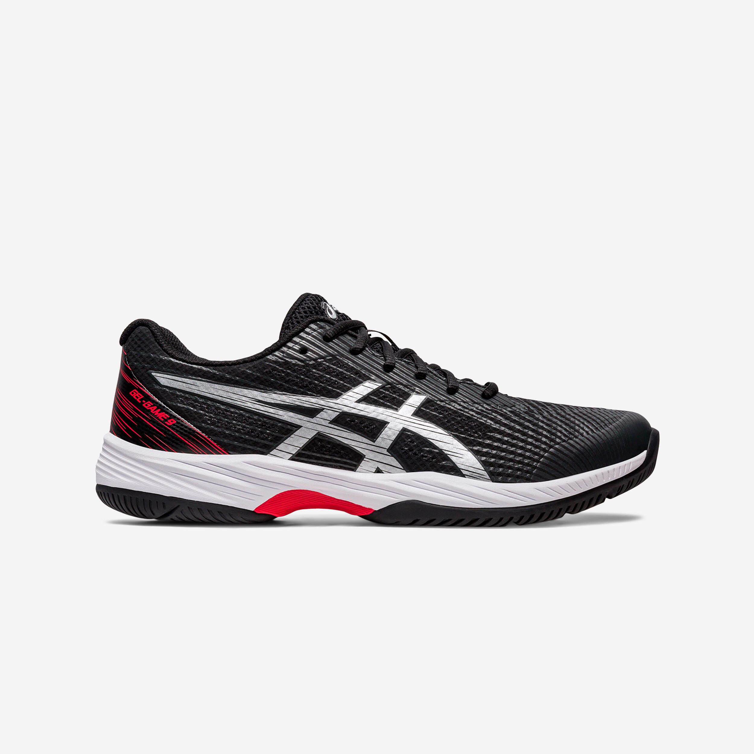 MEN'S MULTICOURT TENNIS SHOES - ASICS GEL GAME 9 BLACK WHITE RED