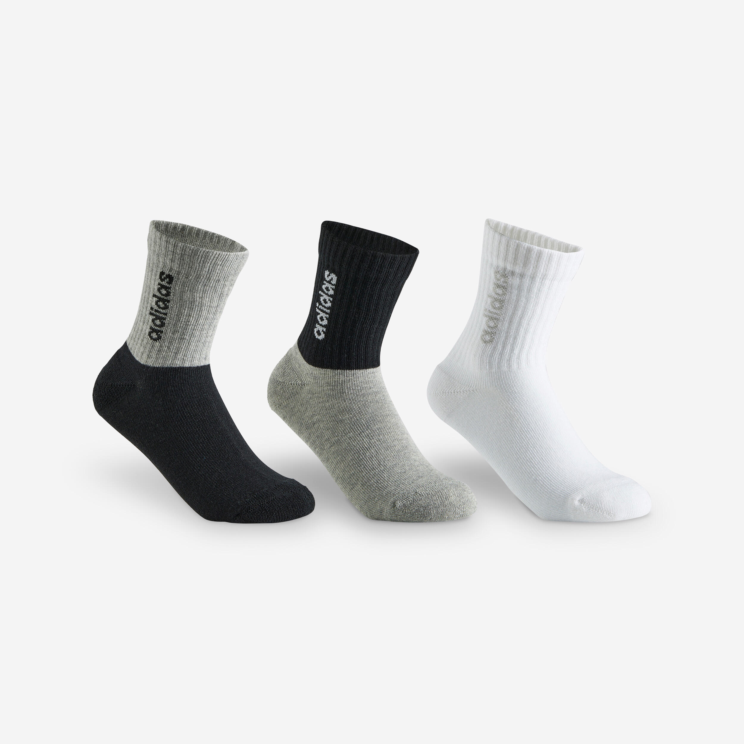 Kids' High Sports Socks Tri-Pack - Black/Grey/White 1/7