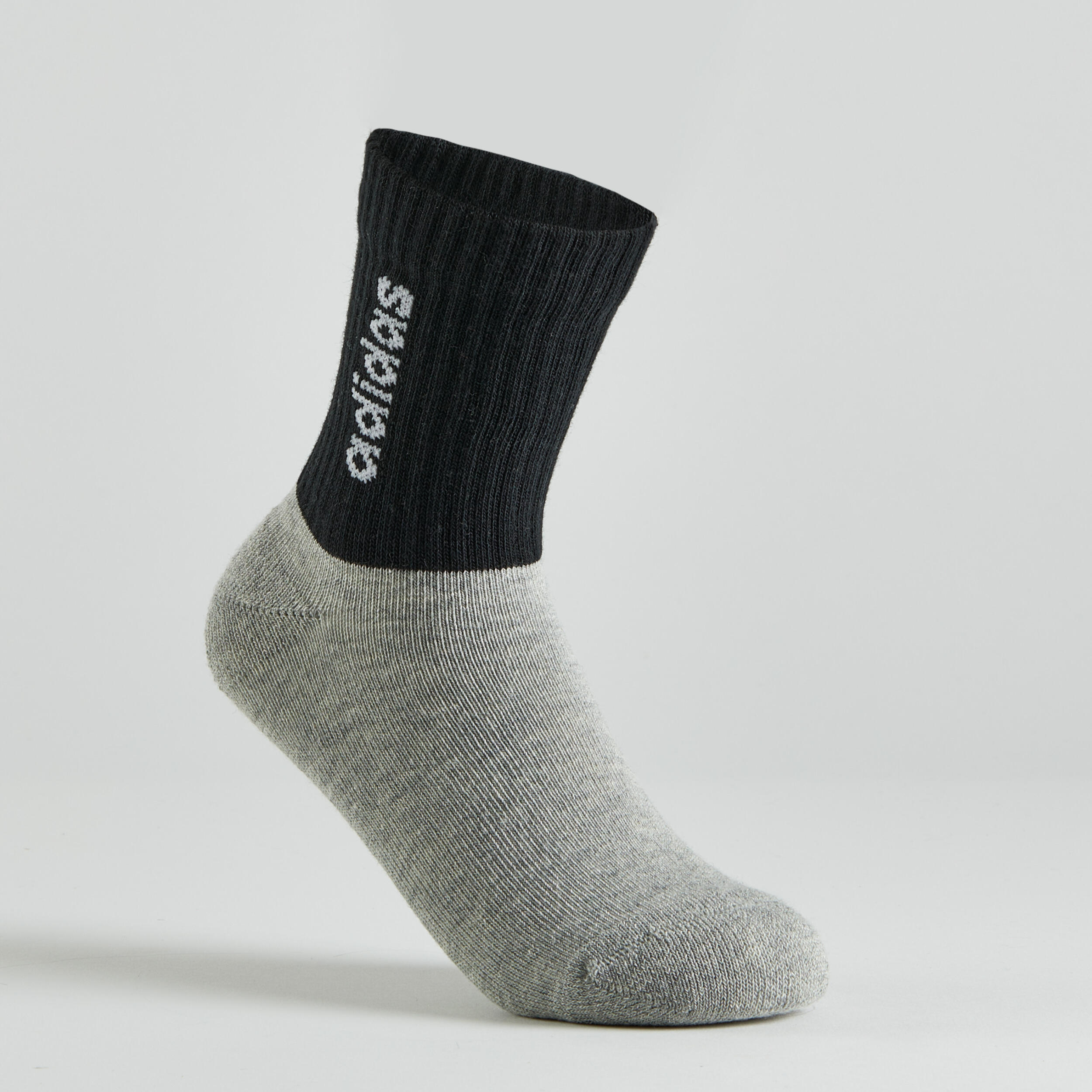 Kids' High Sports Socks Tri-Pack - Black/Grey/White 4/7