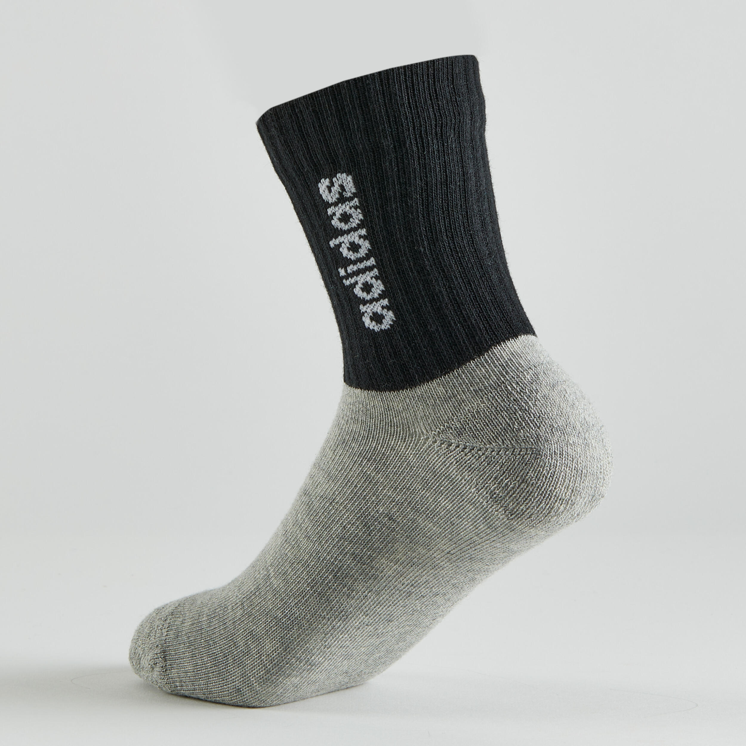 Kids' High Sports Socks Tri-Pack - Black/Grey/White 7/7