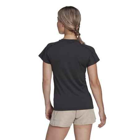 Moteriški kūno rengybai ir kardiotreniruotėms skirti marškinėliai, juodi