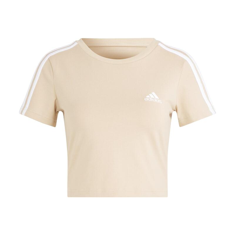 Cropped T-shirt voor fitness en soft training dames slim fit beige