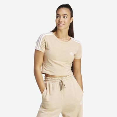 T-shirt ADIDAS donna palestra cropped cotone beige