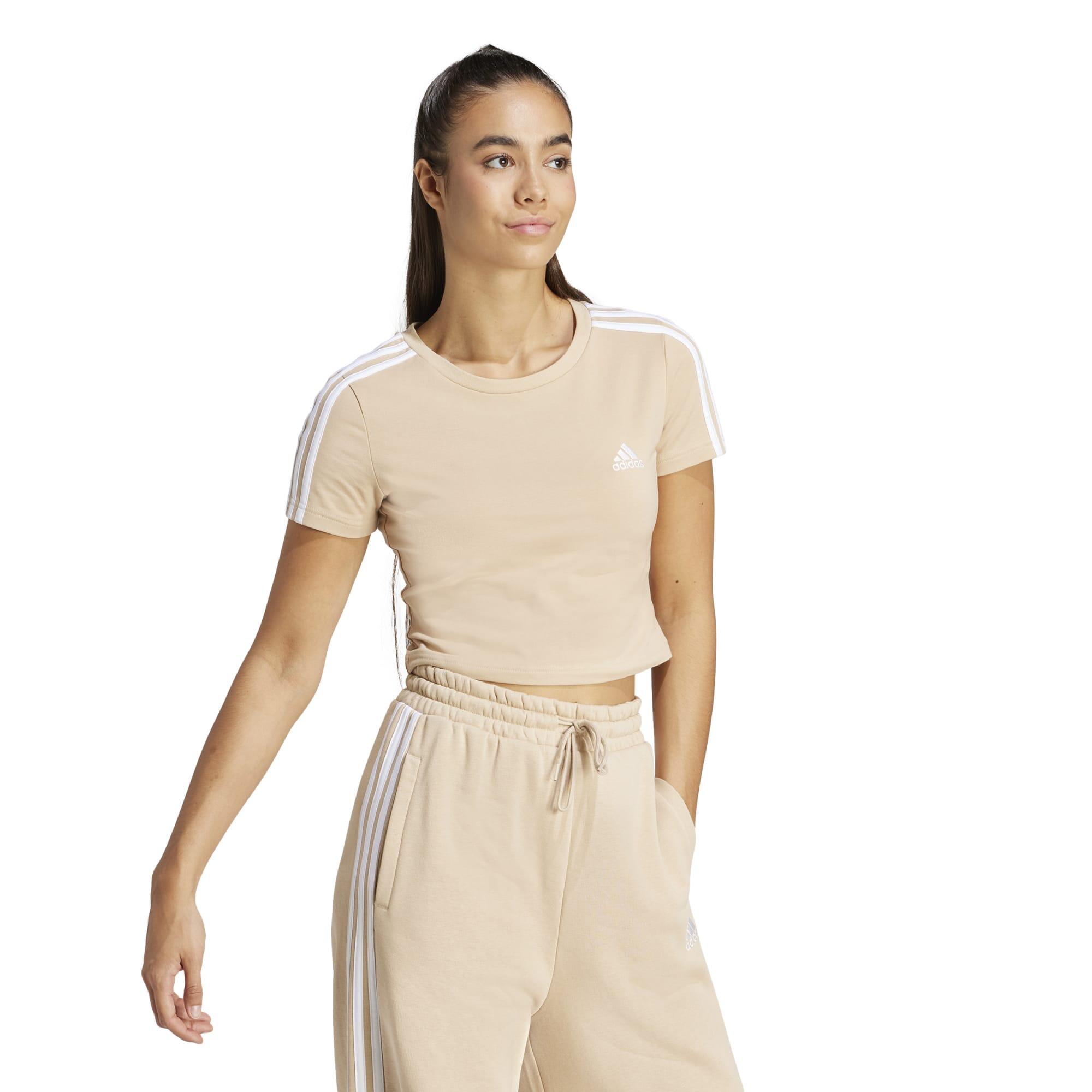 T shirt ADIDAS donna palestra cropped cotone beige ADIDAS DECATHLON