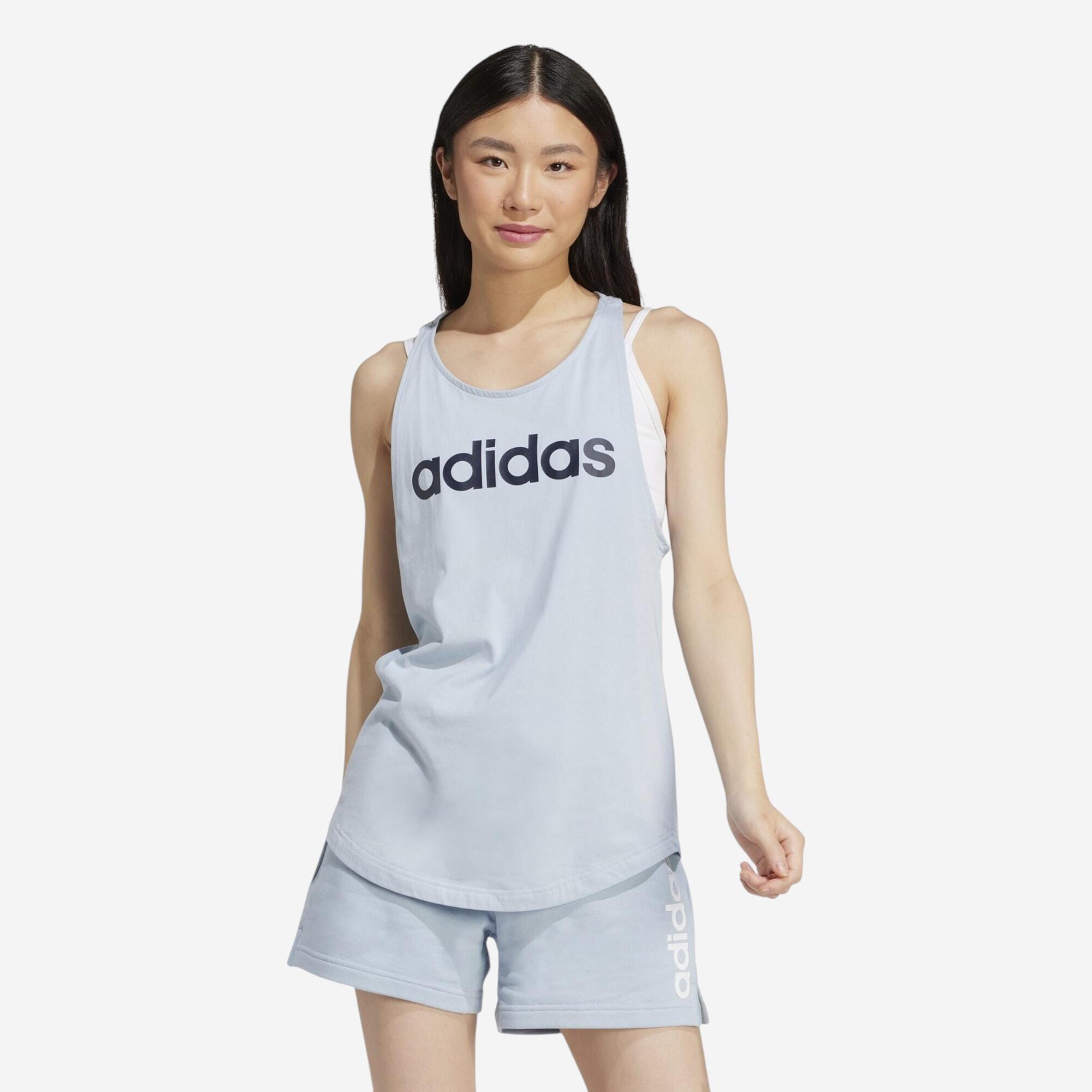 ADIDAS Canotta ADIDAS donna palestra regular fit cotone azzurra