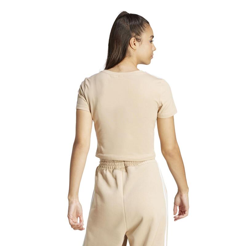 Cropped T-shirt voor fitness en soft training dames slim fit beige