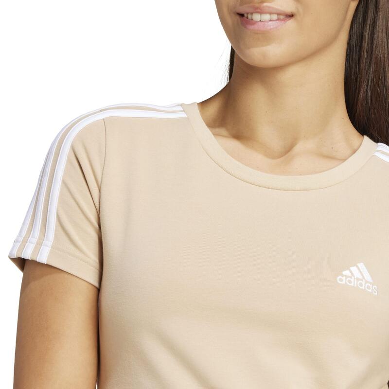 Cropped T-shirt voor fitness en soft training dames slim fit beige