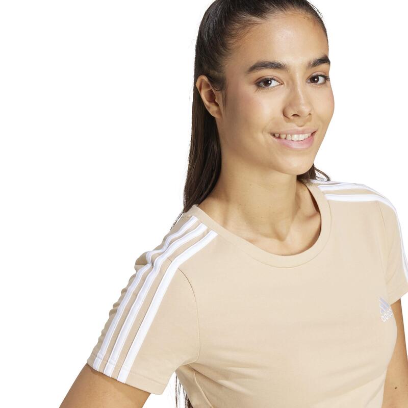 Cropped T-shirt voor fitness en soft training dames slim fit beige