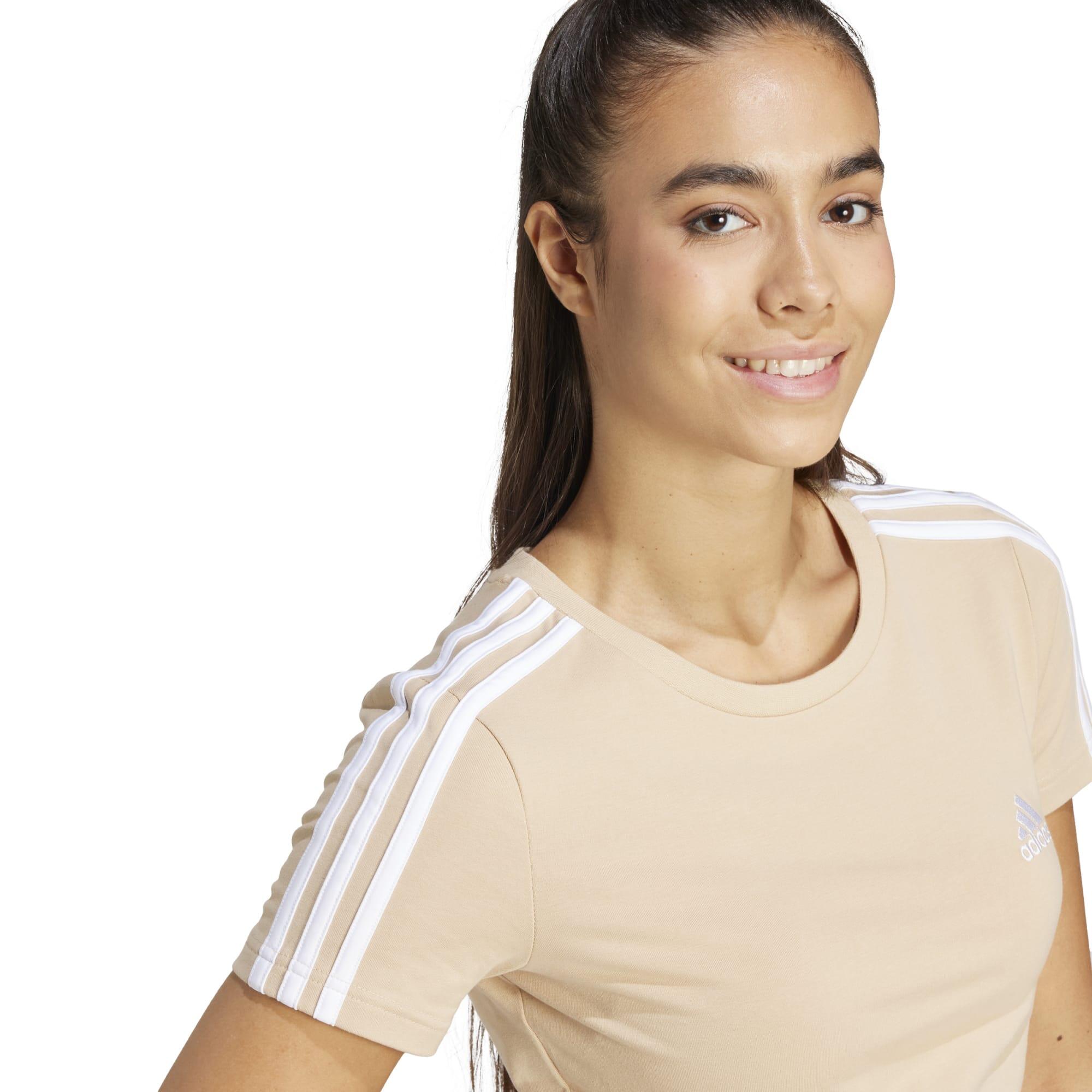 T shirt ADIDAS donna palestra cropped cotone beige ADIDAS DECATHLON