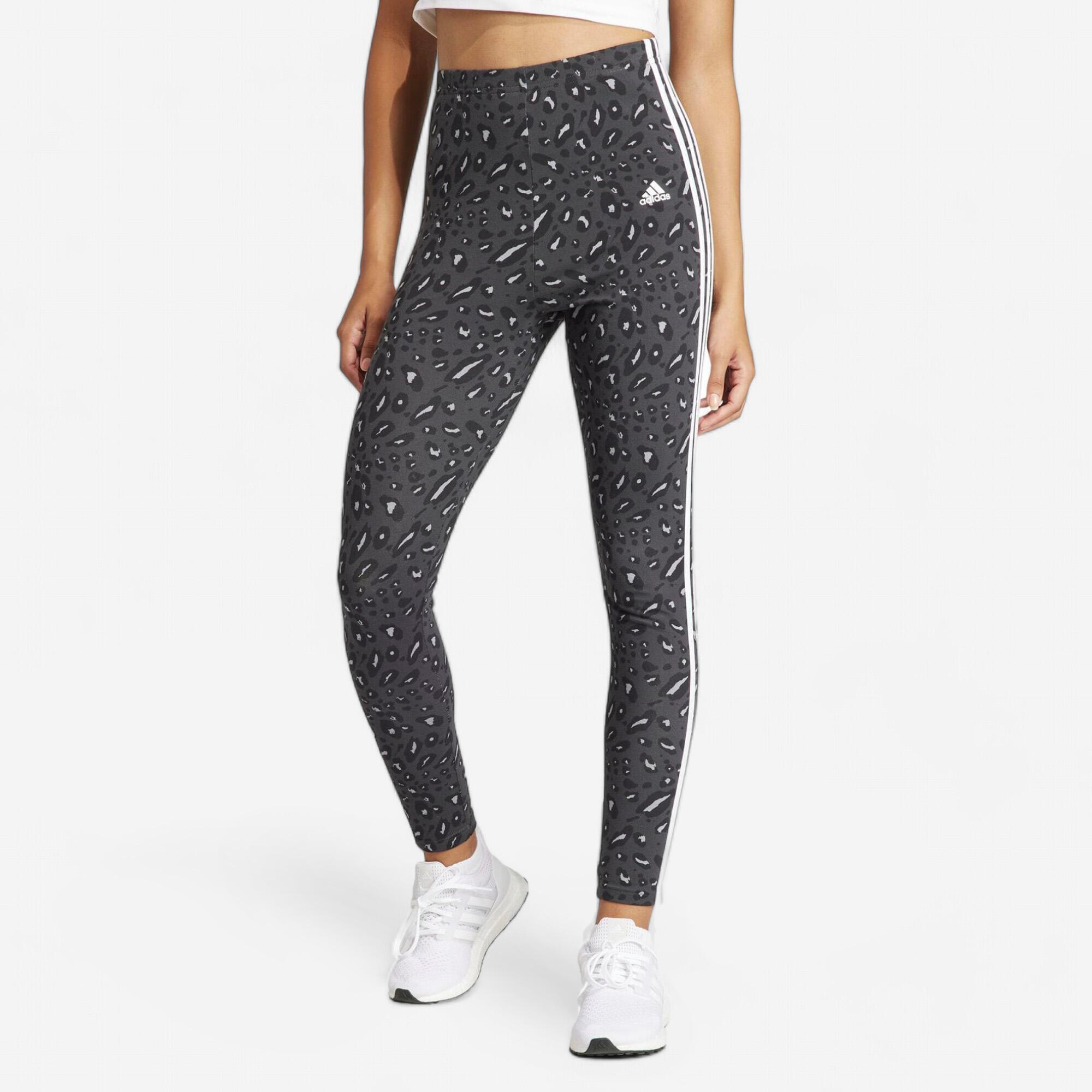 Leggings ADIDAS donna palestra modellanti cotone neri stampa animalier
