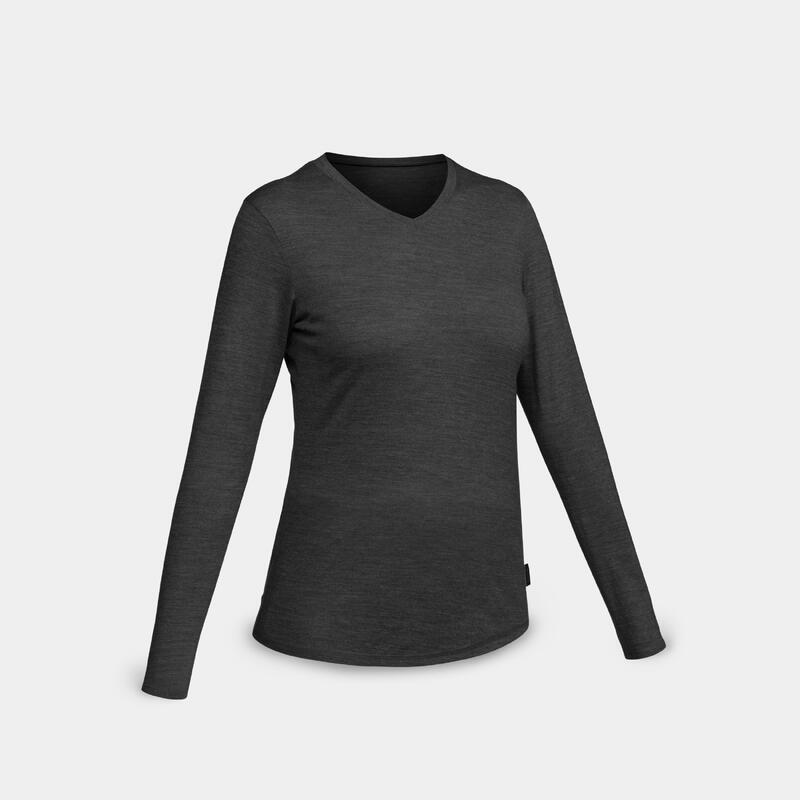 Camiseta de lana merino para trekking Mujer Forclaz MT500 negro - Decathlon