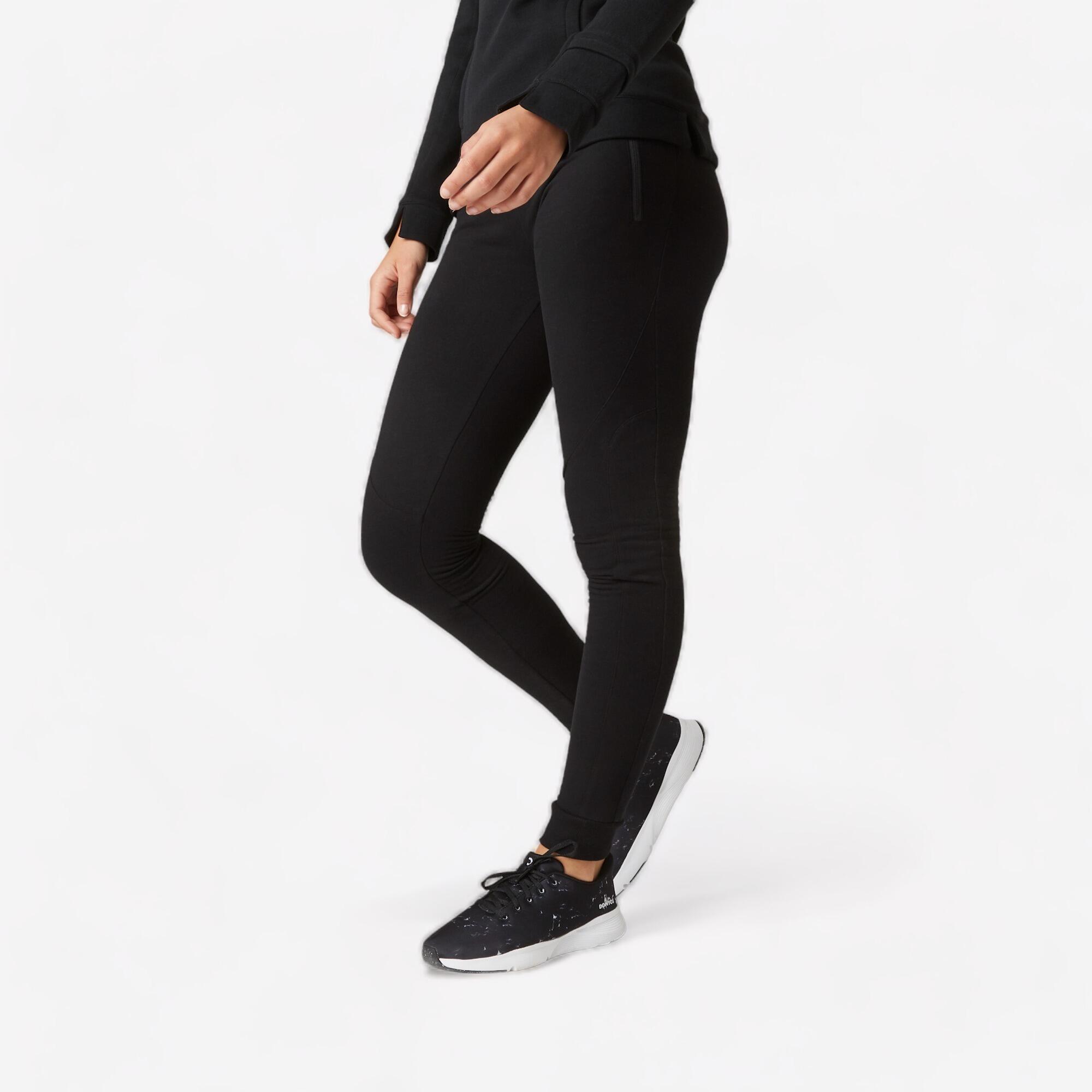 Pantalon jogging fitness femme coton majoritaire coupe droite - 100 noir -  Decathlon Cote d'Ivoire