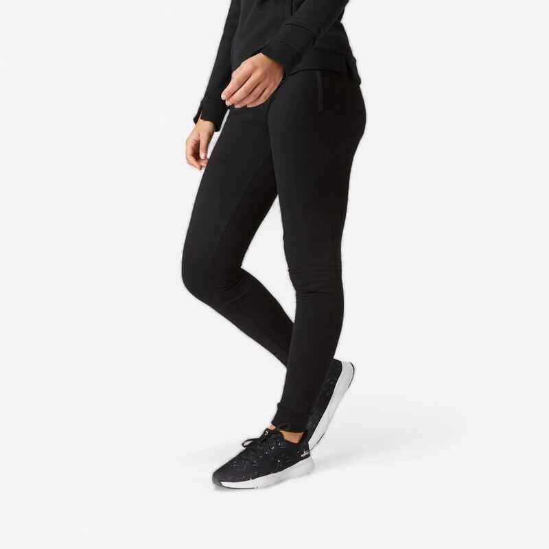 Pantalón jogger fitness ajustado de algodón con bolsillos Mujer Domyos 520 negro