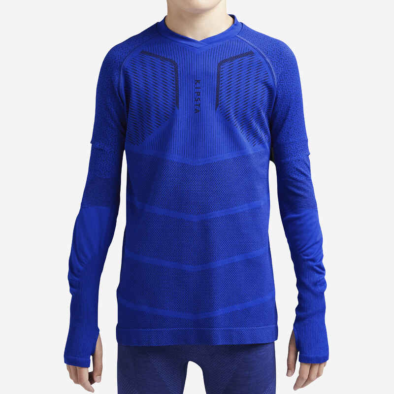 Kids' Football Long-Sleeved Base Layer Top Keepdry 500 - Indigo Blue