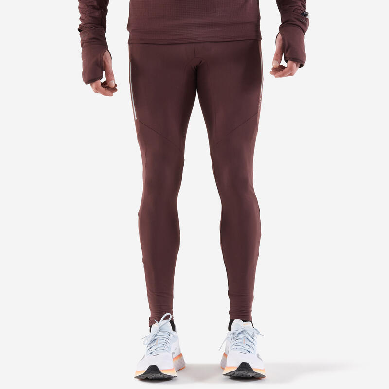 Collant chaud de running Homme - KIPRUN Run 500 Warm Marron chocolat