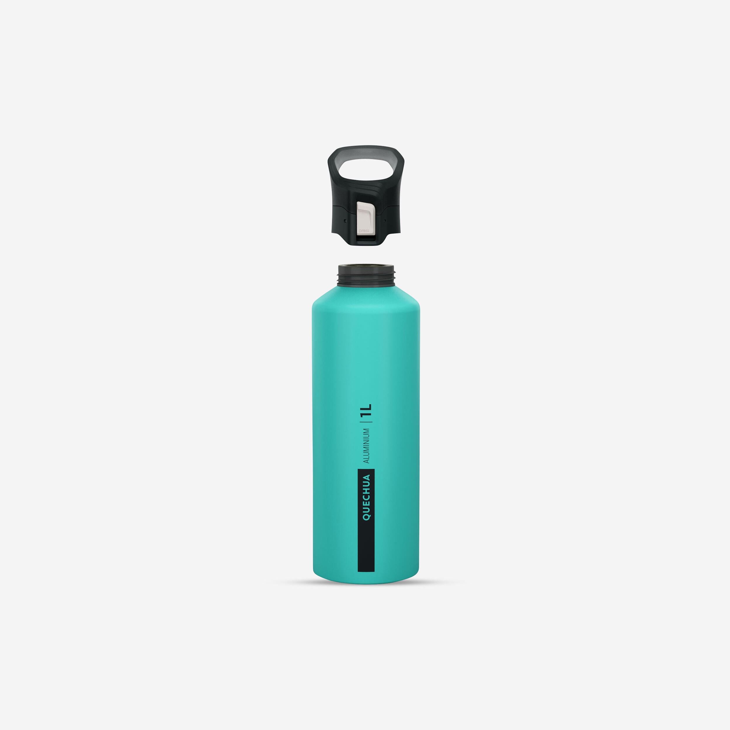 1L aluminium water bottle with quick-release cap for hiking - green