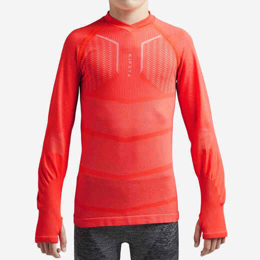 
      Kids' Long-Sleeved Football Base Layer Top Keepdry 500 - Red
  