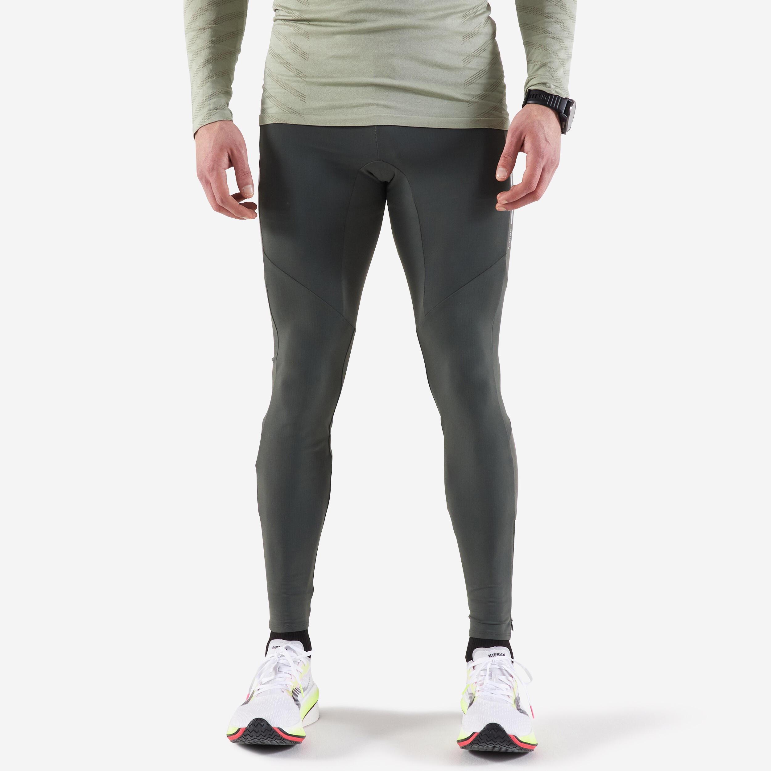 Men's warm running tights - KIPRUN Run 500 Warm Urban green