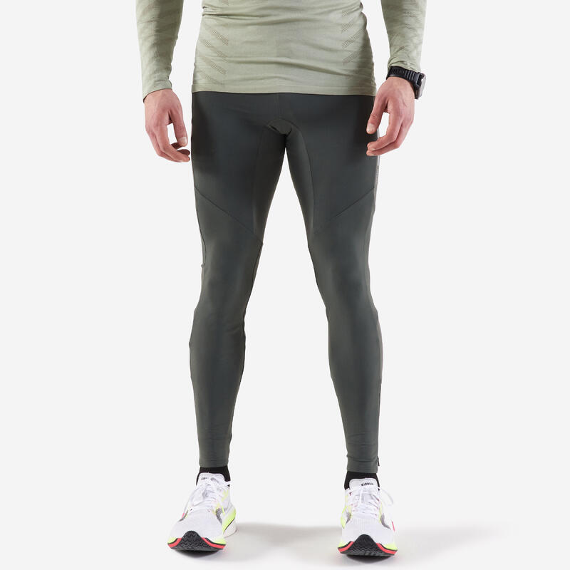 Leggings running uomo KIPRUN WARM verde militare