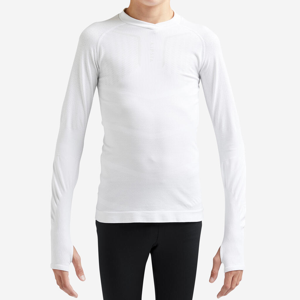 Kids' Long-Sleeved Football Base Layer Top Keepdry 500 - White