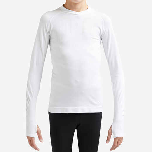 
      Kids' Long-Sleeved Football Base Layer Top Keepdry 500 - White
  